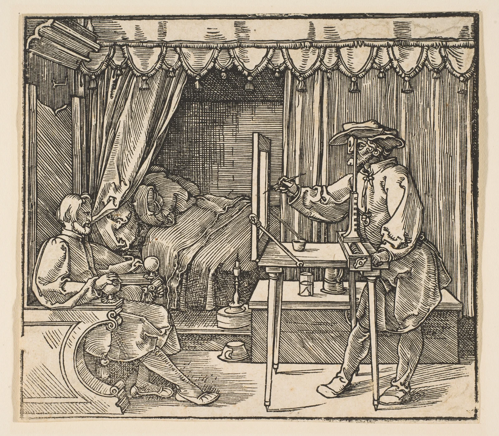 Dürer's woodcut of an artist drawing a portrait using a grid device