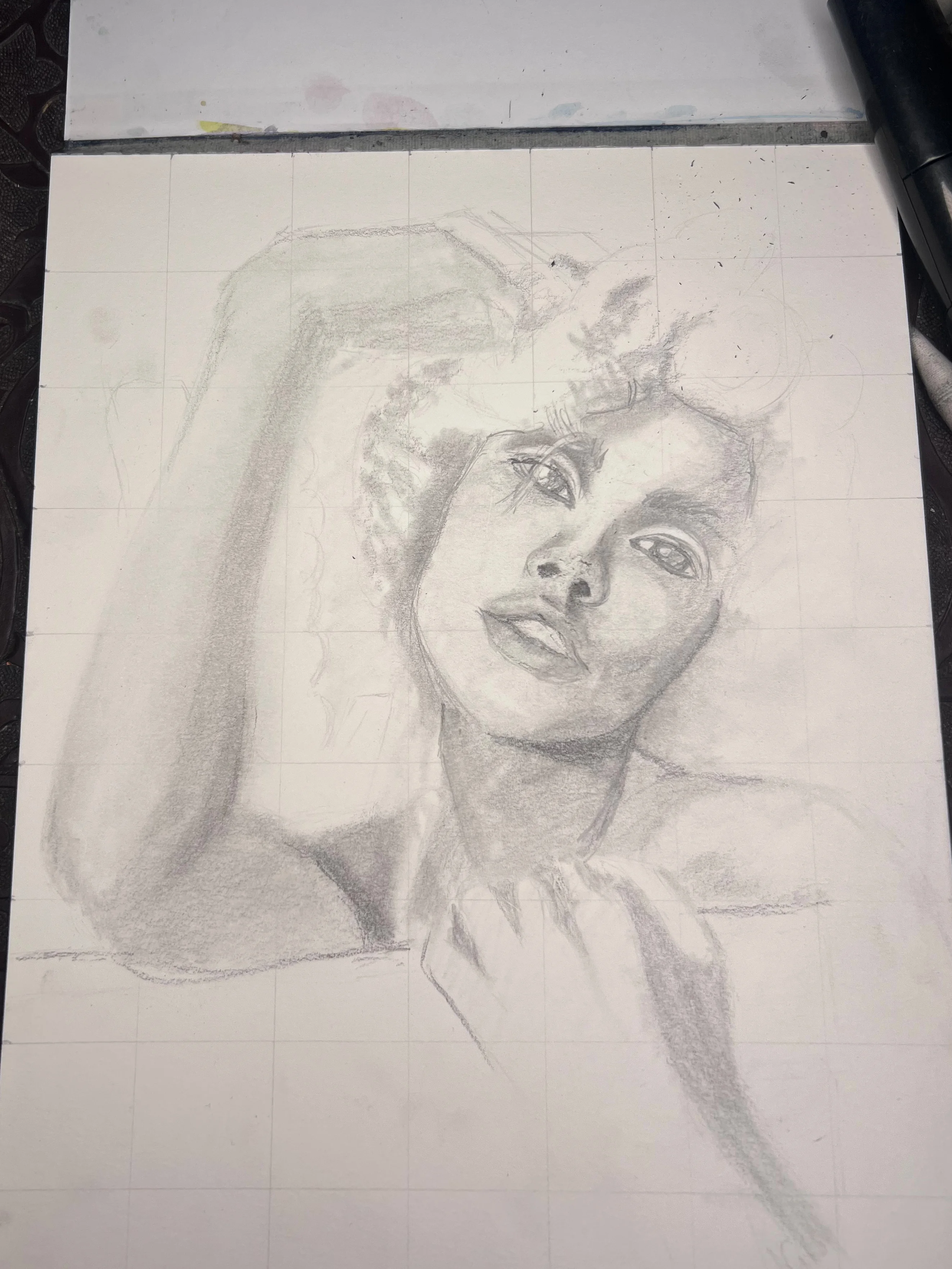 Detail of the portrait showing blended graphite and soft transitions