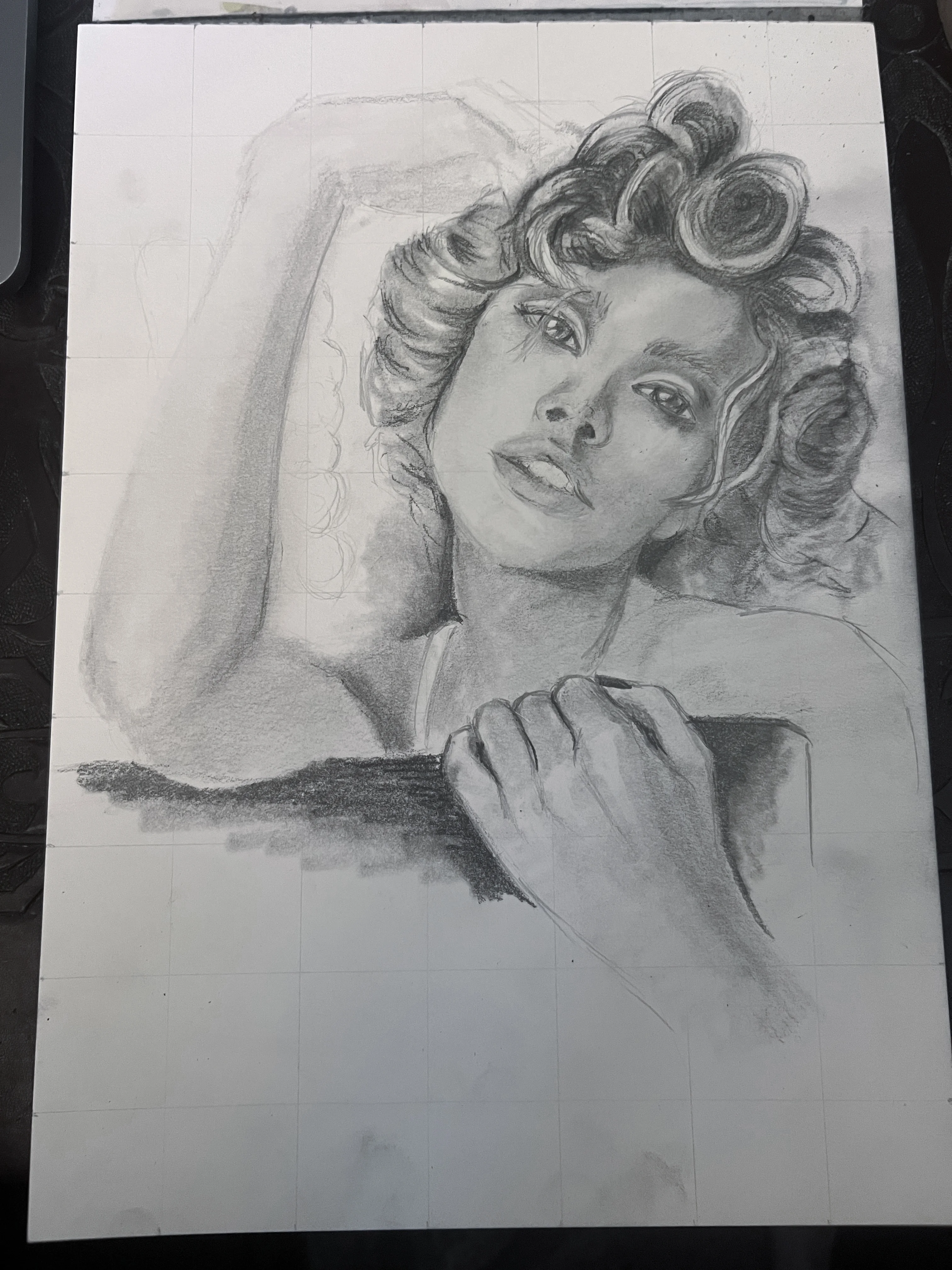 Final detail refinement stage of the portrait drawing