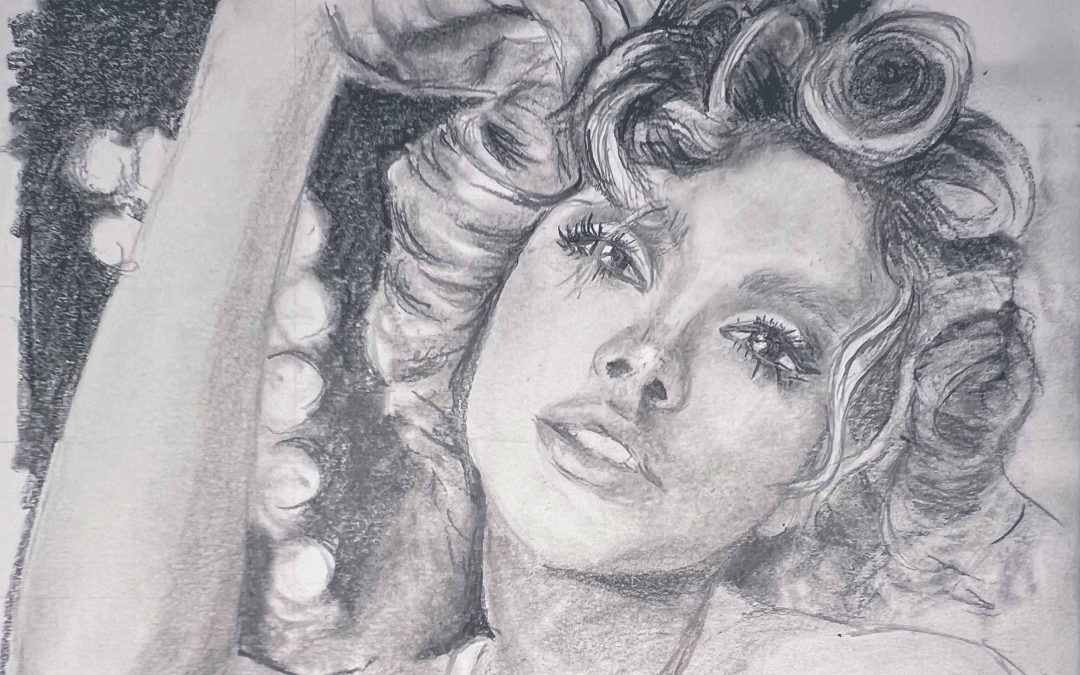 Completed portrait drawing created using the grid method